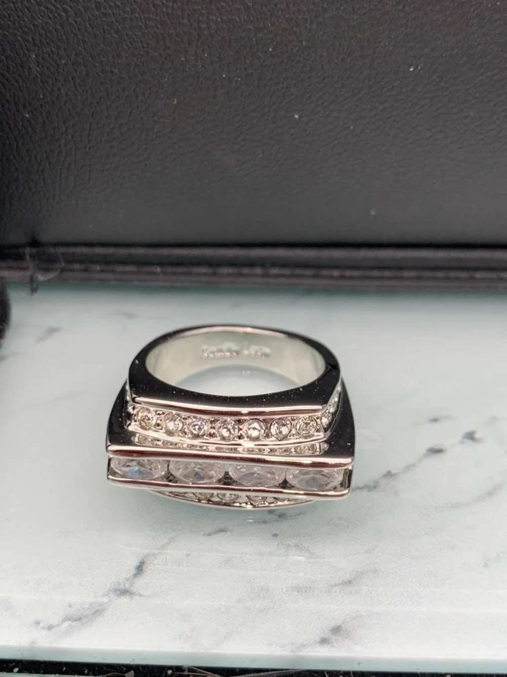Camilla Silver Tone Crystal Stack Ring — Clear/White Stones